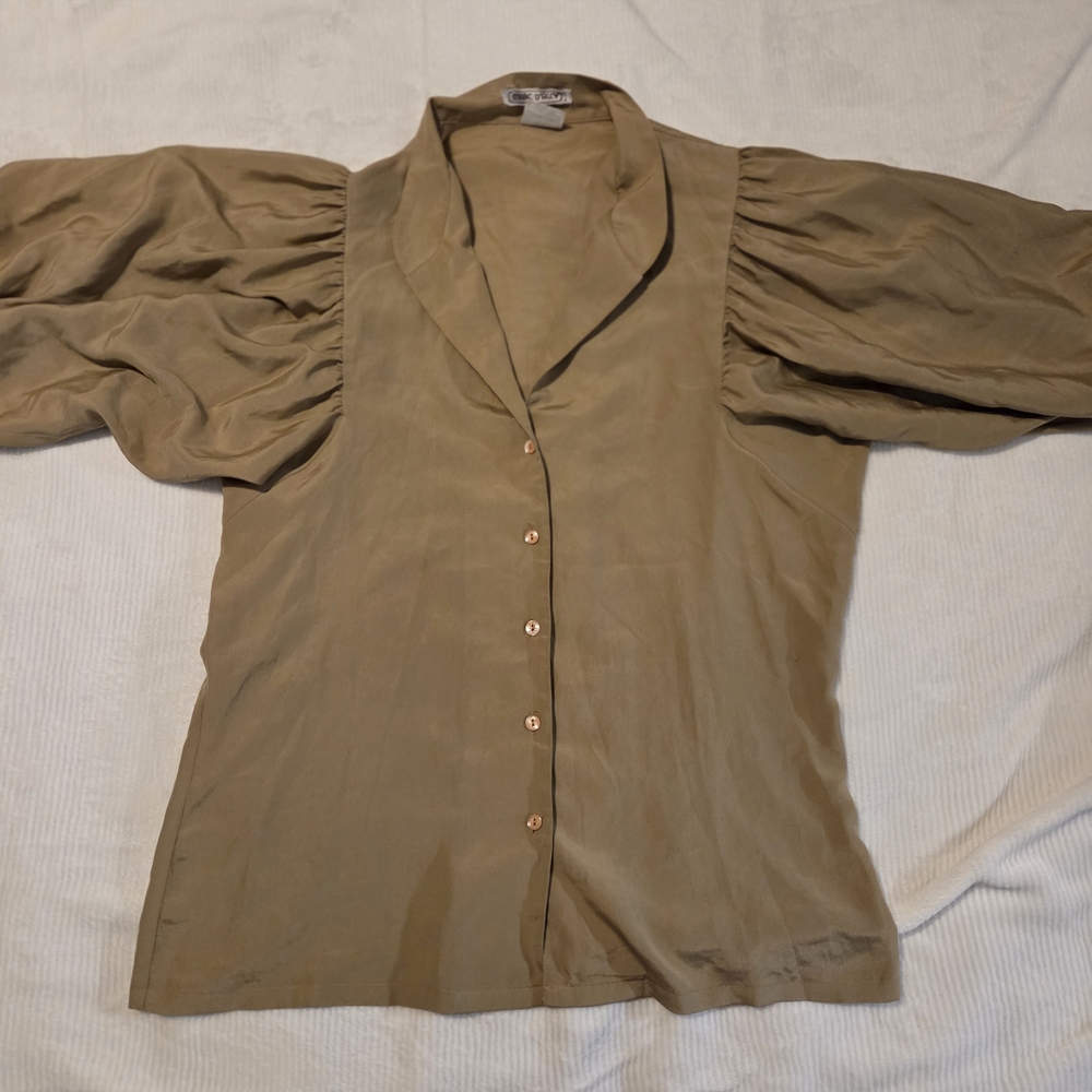 Vintage Tan Button-Down Blouse - Picture 3 of 5